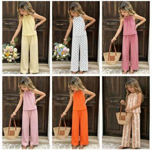 CC ..Chic Summer Chicset - Womens Casual Cotton Wide-Leg Pants & Sleeveless Top Set