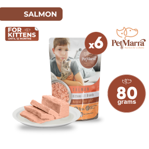 PetMarra Natural Meat Loaf Kitten Cat Wet Food Pouch up to Ages 12 Months Salmon Flavor 80g BUNDLE OF 6