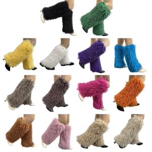 Women Fall Winter Furry Leg Warmers Calf Socks Boots Shoes Cuffs Harajuku Solid Color Fuzzy Plush Foot Warming Cover