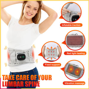 Electric Heating Vibrates Waist Massager Red Light Hot Compress Inflatable Lumbar Support Belt Air Decompression Back Brace Pain Relief USB Charging