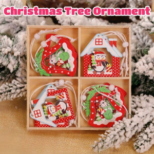Christmas Wooden Hanging Ornaments Set Snow Elk Snowflake Shape Wood Hangers Christmas Hanging Pendants Decoration