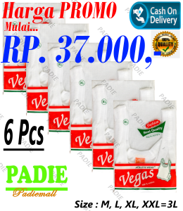 PADIe - 6 PCS Singlet Pria / Kaos Dalam Laki-Laki Cowok  VEGAS Putih/Hitam Size M L XL XXL(LLL)