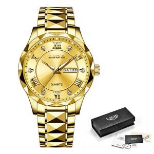 LIGE Fashion Mens Watch Leather Multi functional Luminous Waterproof Original Quartz Casual Watch