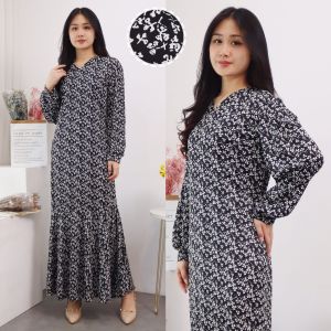 KS -  Vintage Gamis Dress Shakilla Motif bunga kecil Fishtail dress