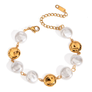 Fashionable Women Stainless Steel Glass Pearls Bangle Party Accessories Wedding for Fashion Look