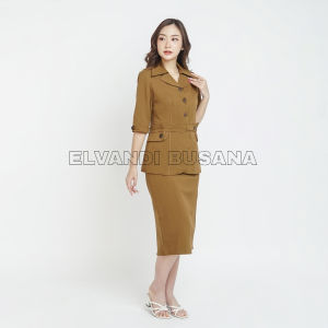 Blazer Wanita Baju Kerja Kantor Seragam PDH PNS Pemda Dinas Guru ASN Wanita Setelan Rok Span Rok A Celana Panjang Kode 6601 Warna Pemda Aceh Khaki Tua Gelap Coklat Tua Gelap