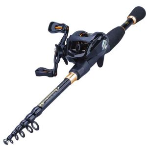Joran Pancing Telescopic IS Tongkat Memancing Berpergian 1.8M 2.1M 2.4M dengan Reel AR Baitcasting 12 + 1BB Air Tawar dan Laut