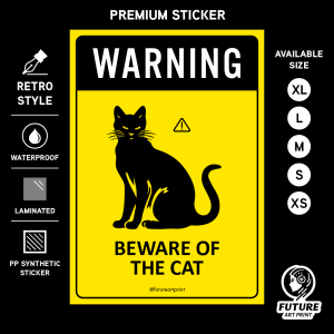 Warning Beware of The Cat. Sign Label Notice Signage. Laminated Waterproof Scratch Resistant. Suitable for Indoor and Outdoor.