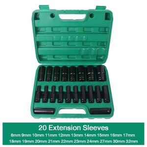 20-Piece Long Socket Set 1/2 Inch Deep Socket Wrench Impact Socket Set Hex Socket Tool Set