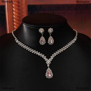 [COD] Modingdue 1Set Bridal Necklace Earrings Water Drop-shaped Rhinestone Jewelry Style Sparkling Jewelry Set For Wedding Party Gift