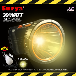 Premium Senter Kepala Surya 30w + Bulb SYH L305S / 306S Cahaya Putih atau Kuning 30 Watt HeadLight FlashLight Flash Head Strap 4200 mAH Rechargeable Isi Ulang Outdoor Camping Waterproof + Bulb DC 3Watt Laz COD Graha Expo