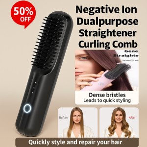 Portable Straight Hair Comb Negative Ion Dualpurpose Straightener Curling Comb