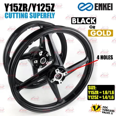 Sport Rim Enkei 4 Batang Cutting Superfly untuk Y15ZR/Y125Z Warna Black/Gold Siap Bearing Bush