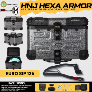 Set HNJ Hexa ARMOR Speckled Grey 45 Liters Alloy Top Box for Motorcycle with MB Monorack Bracket