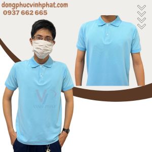 Áo Thun Polo Có Cổ Nam Nữ Màu Xanh Nước Biển Vải Cá Sấu Co Giãn 4 Chiều Thoáng Mát - Hình Thật