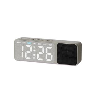 JOYPICKS Time / Week / Date Display LED Digital Alarm Clock Dual Alarms Ambient Lighting Bluetooth Speaker with Clock Modern Design Wood- Imitation Electronic Table Clock Bedroom Use