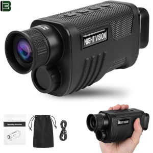 BekinTek Handheld Night Vision Monocular Rechargeable Telescope  Goggles Full Dark Observing   Adjustment 8x Digital Zoom 1080P Video Recording 8M Photo Support PC Control with 32G TF Card
