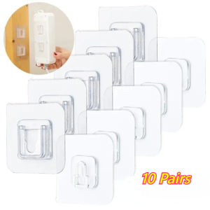 10 Pairs Double-sided Adhesive Hooks/Invisible Traceless Wall Hook/Strong Power Plug Holders
