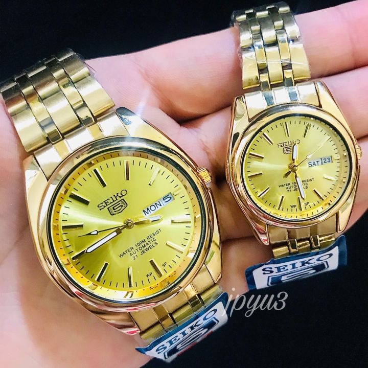 SEIKO 5 DAY DATE Water Resist COUPLE GOLD stainless steel watch