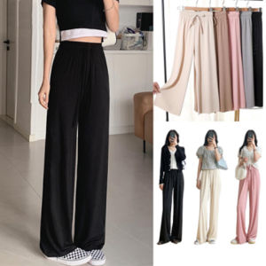 Ice Silk Wide Leg Pants Womens Spring And Summer High Waist Drop Straight Large Size Elastic Pants