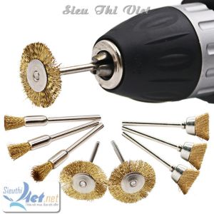 [HCM]Bộ 9 chổi đồng đánh bóng tẩy gỉ mini trục 235mm