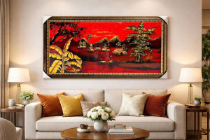 (Tặng kèm khung) Tranh sơn mài - ĐỒNG QUÊ VIỆT NAM - Size 60x120 cm / Vẽ màu cẩn trứng- Hàng xuất khẩu