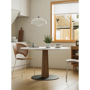 Dining Table Solid Wood Round Modern Simple Light Luxury Pure White Wood Rock Board Home Dining Table Chair Household Small Apartment