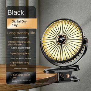 10000mAh Rechargeable Clip-On Fan 720° Rotation 5-Speed USB Silent Air Conditioner with Display Ambience Light