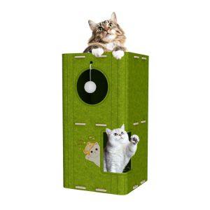 2/3 Tier Felt Cat Tree With Scratching Boards And Comfortable Caves Multi Story Cat Apartment Tower Cat House for Indoor Cats Cat Condo Cave with Plush Ball Soft Cushion & Peek Hole