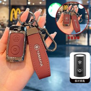 "Bao Da Chìa Khóa Xe Máy Bằng Da Bò Hợp Kim Kẽm Cho Yamaha NMAX XMAX TMAX Aerox Mio NVX Janus QBIX 125 155 250 300 400 Ốp Bảo Vệ Chìa Khóa Thông Minh Điều Khiển Từ Xa Kèm Móc Khóa"