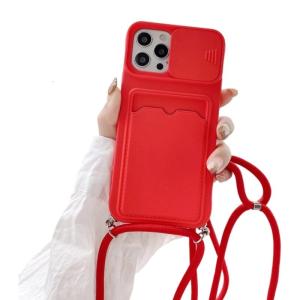 Push Pull Camera Cover Silicone Case For Phone 15 With Builtin Slot And Adjustable Crossbody Strap