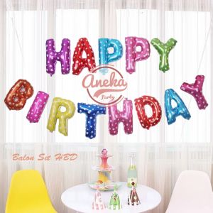 Balon Foil Huruf Set Happy Birthday rainbow / paket huruf hbd warna warni / balon foil hbd mix