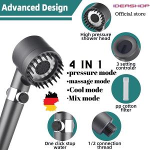 Four in one pressure massage shower head with filter Handheld three mode water-saving detachable high-pressure shower head High pressure spa shower head高压按摩淋浴头4合1设计