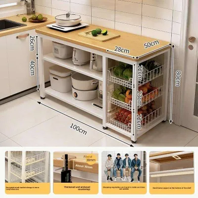 Slim Kitchen Worktable Multi-Layer Multifunctional Storage Workbench Microwave & Cookware Organizer Rack