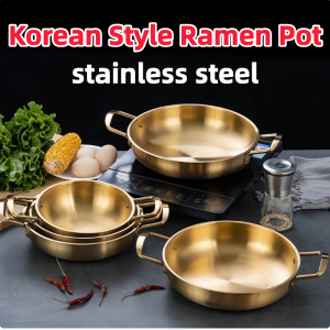 Korean Style Ramen Pot Stainless Steel Soup Pot  Instant Noodle Pot Hot Pot Seafood Pot Pickles Clear Soup Pot Pan Hot Pot Suitable for Butane Stove Electric Barbecue Stove Induction Cooker Double Handle Soup Pot