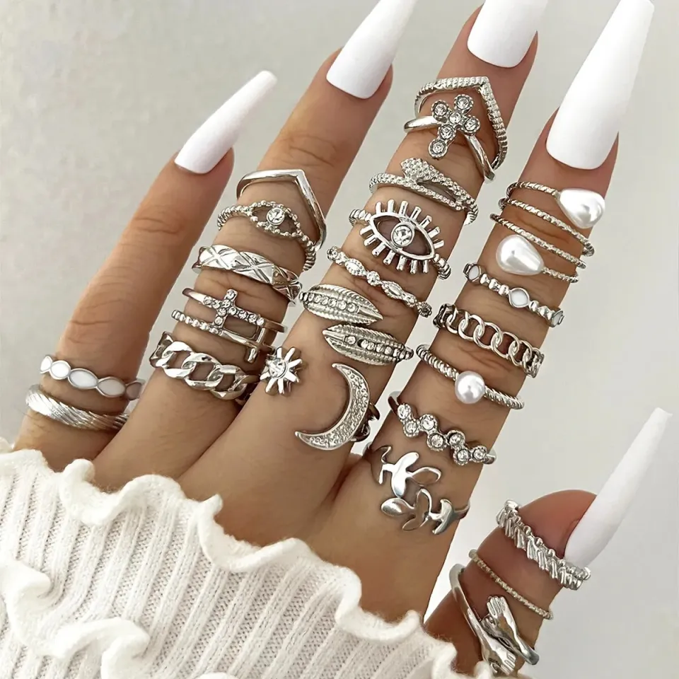 Bohemian Geometric Knuckle Rings Set For Women Eye Cross Sun And