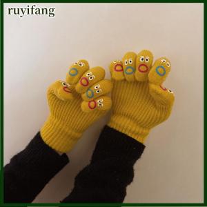 ruyifang 1 đôi phụ nữ hài hước biểu hiện trên khuôn mặt găng tay dệt kim đầy đủ ngón tay Găng tay mềm Crochet găng tay hoạt hình biểu hiện lái xe găng tay