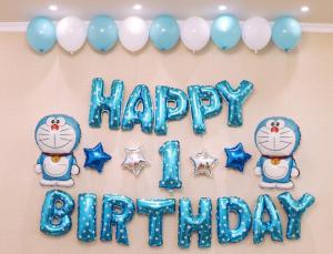 Carton Doraemon Hello-Kitty Theme Happy Birthday Balloon Set For Girls Birthday Party Decoration Doraemon style for boys party supply Free Air Pump toy set for 1 Year Old Baby Shower