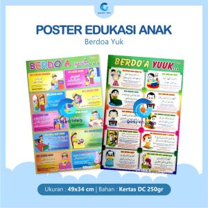 Poster Edukasi Anak Belajar versi muslim doa-doa dan tata cara wudhu