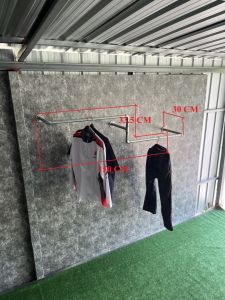 ราวแขวนผ้าติดผนังรุ่นตัว S ยาวตั้งแต่ 1.5 เมตร จนถึง 3 เมตร ทำด้วยท่อเหล็ก 6 หุน(3/4 นิ้ว)