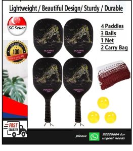 Pickleball Paddles Set Lightweight Pickleball Racket 4 Pickleball Paddles 3 Balls and 1 net Including 2 Carry Bags