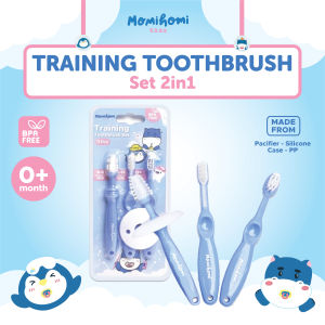 Momi Homi Training Toothbrush 3 in 1 ( 3059 ) Pembersih Mulut Anak Bayi 6-12 Month  Sikat Gigi Bayi Therapi Silicone Serat Kebutuhan Ibu Dan Bayi Peralatan Kebersihan Perawatan Mulut Anak