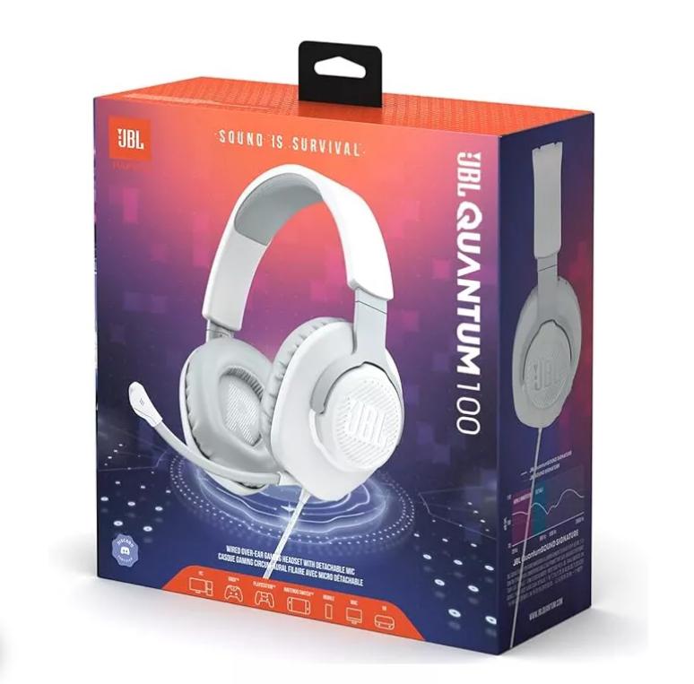 JBL Quantum 100 Wired Over-Ear Gaming Headphones – White