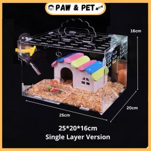(Ready Stock) Transparent Premium Hamster Cage Habitats Acrylic Made 3 level with accessories toys modern luxury design bedroom bathroom running hamster wheel DIY cage for small pet