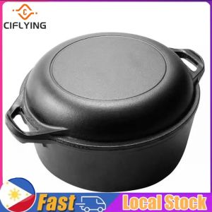 【Arrive In 1-3 Days】 Multi-Functional Cast Iron Dutch Oven with Lid for Bread Roasting and Frying Heavy Duty Outdoor and Indoor Cookware