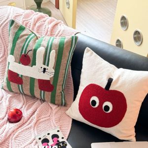 WENSH Washable Cream Style Pillow Cover Towel Embroidery Square Cartoon Pillow Cover Modern Soft Pillow Case Bedroom