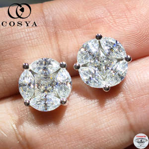 COSYA D Color Moissanite Cluster Star Stud Earring for Women 100% 925 Silver Marquise/Princess Cut Certified Dainty Jewelry Gift2026