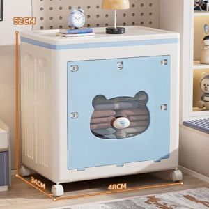 Sacesr Plastic Storage Cabinet Foldable Clothes Organizer Transparent Window Wheel Household Miscellaneous Home Storage Home Decor Q8H3K