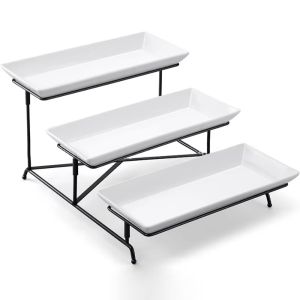 NEXASHOP with 3 Porcelain Serving Platters 3 Tier Serving Stand Food Display Display Cake Cupcake Tier Stand Sturdy Party Entertaining Dessert Multi-Layer Tray Set Party