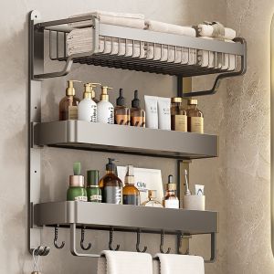 Kệ Nhà Tắm 3 Tầng Xám 56cm - Nhôm Hàng Không Dán Tường Chống Gỉ Để Đồ Tiện Lợi